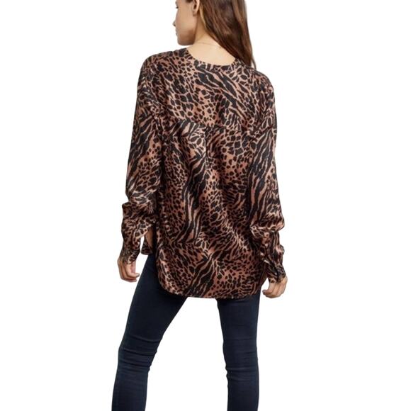 Rails Pearl Cinnamon Mixed Animal Print Popover Blouse Size M - Picture 3 of 12